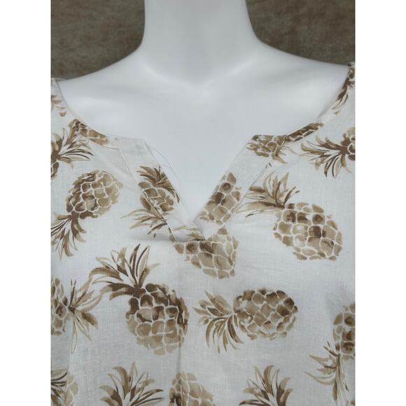 Coral Bay Top Womens 3X Ivory Tan Pineapples Linen Blend Tropical Resort Beach‎ - Picture 2 of 10